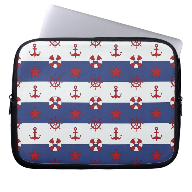 Nautische sterren en strips laptop sleeve (Voorkant)