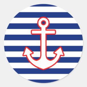 Nautische stijlbevestiging op strepen ronde sticker