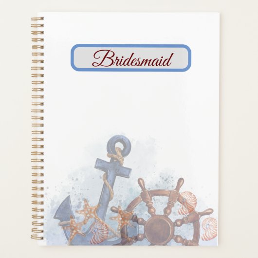 nautische strand bruiloft bruidsmeisje cadeau idee planner (Voorkant)