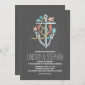 Nautische strand bruiloft uitnodigingen - krijtbor (Voorkant / Achterkant)