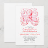 nautische strand huwelijksuitnodiging met octopus kaart (Voorkant / Achterkant)