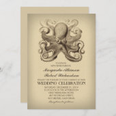 nautische strand huwelijksuitnodiging met octopus kaart (Voorkant / Achterkant)