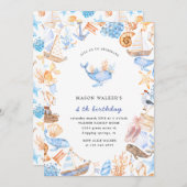 nautische strandkinderen verjaardagsuitnodiging kaart (Voorkant / Achterkant)