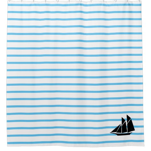 Nautische Streep & Zeilboot Douchegordijn (Voorkant)