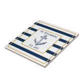 Nautische strepen en anker gepersonaliseerde bruil tegeltje (Zijkant)