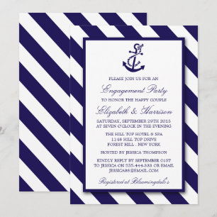 Nautische Strepen & Navy Blue Anchor Verloving Kaart
