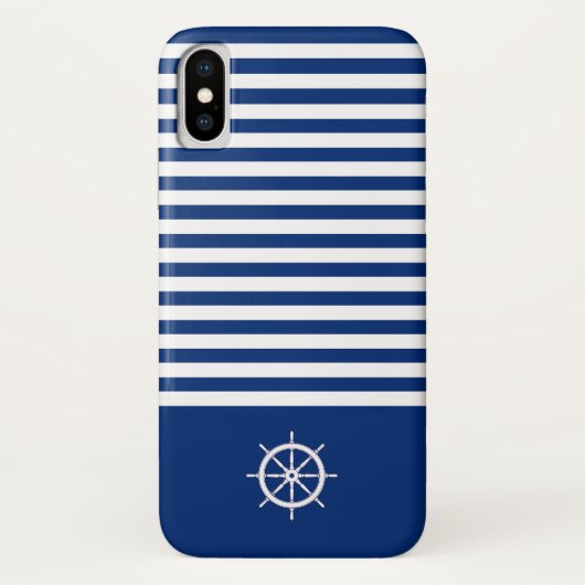 Nautische Strepen+Schepen Wiel Blauw+Wit Case-Mate iPhone Case (Achterkant)