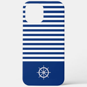 Nautische Strepen+Schepen Wiel Blauw+Wit iPhone 12 Pro Max Hoesje