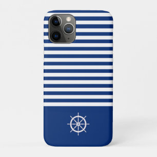 Nautische Strepen+Schepen Wiel Blauw+Wit iPhone 11 Pro Hoesje