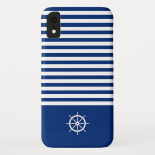 Nautische Strepen+Schepen Wiel Blauw+Wit iPhone XR Hoesje