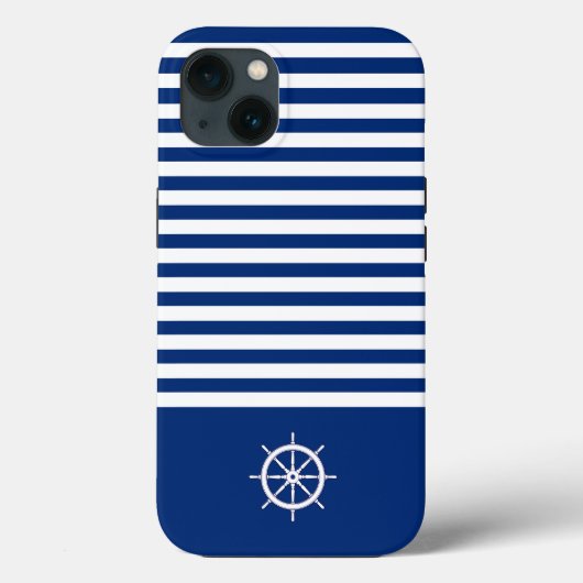 Nautische Strepen+Schepen Wiel Blauw+Wit Case-Mate iPhone Case (Achterkant)