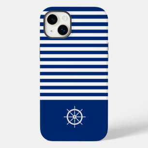 Nautische Strepen+Schepen Wiel Blauw+Wit Case-Mate iPhone 14 Plus Hoesje