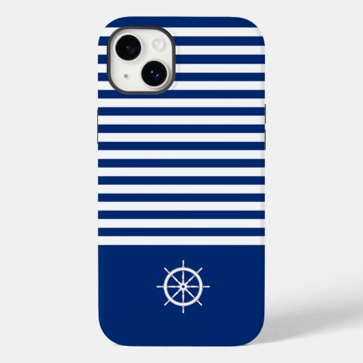 Nautische Strepen+Schepen Wiel Blauw+Wit Case-Mate iPhone Case (Achterkant)