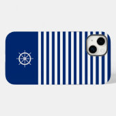 Nautische Strepen+Schepen Wiel Blauw+Wit Case-Mate iPhone Case (Achterkant (horizontaal))
