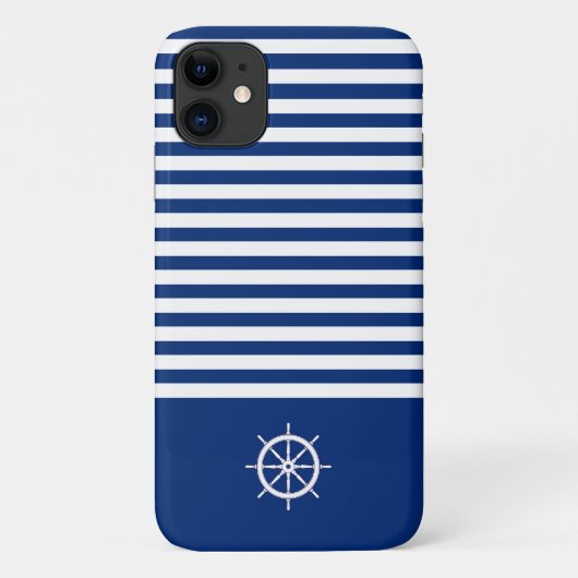 Nautische Strepen+Schepen Wiel Blauw+Wit Case-Mate iPhone Case (Achterkant)
