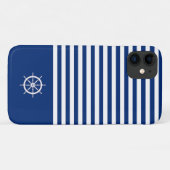 Nautische Strepen+Schepen Wiel Blauw+Wit Case-Mate iPhone Case (Achterkant (horizontaal))