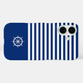 Nautische Strepen+Schepen Wiel Blauw+Wit Case-Mate iPhone Case (Achterkant (horizontaal))