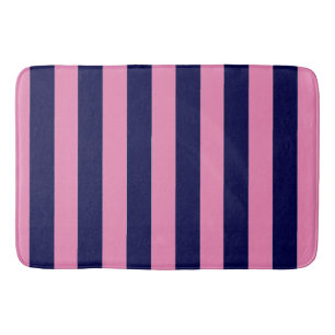 Nautische Stripes Marine Blauw en Licht Roze Badmat