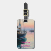 Nautische Sunset Zeilboot gepersonaliseerd Bagagelabel (Voorkant verticaal)
