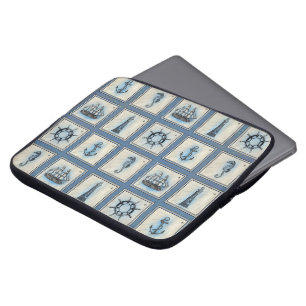 Nautische Tegels Blauw vuurtoren Anchor Ship Whe Laptop Sleeve