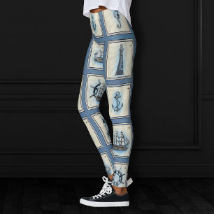 Nautische Tegels   Blauw vuurtoren Anchor Ship Whe Leggings