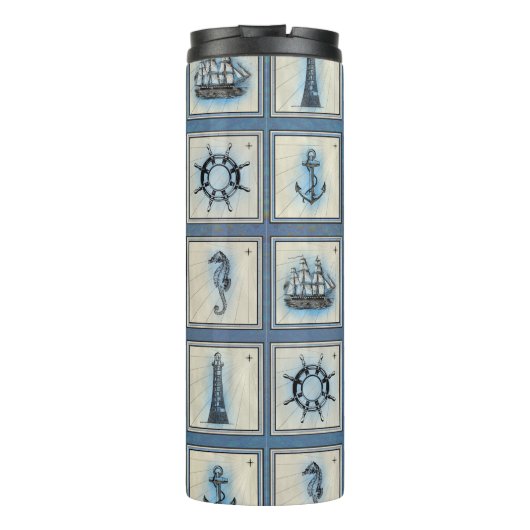 Nautische Tegels | Blauw vuurtoren Anchor Ship Whe Thermosbeker (Achterkant)