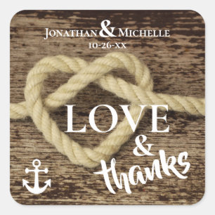 Nautische Touw en Anker LIEFDE en Bedankt Bruiloft Vierkante Sticker