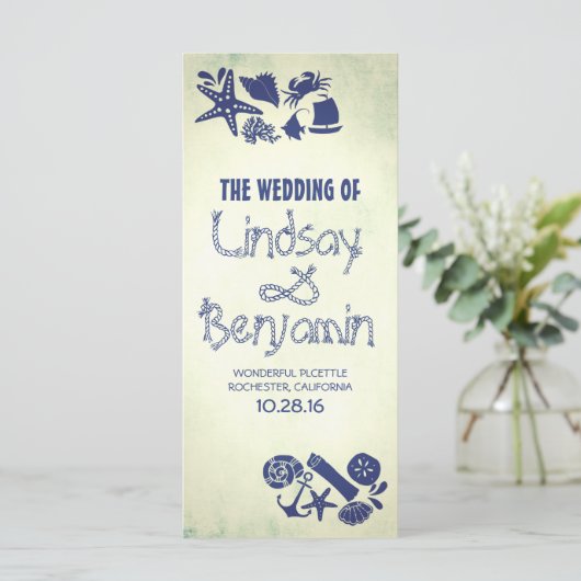 Nautische Touwknoop  Seaside Weddingprogramma Programma (Staand voorkant)