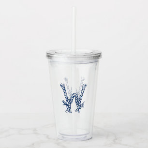 Nautische touwknopen blauw wit aangepast monogram acryl drinkbeker