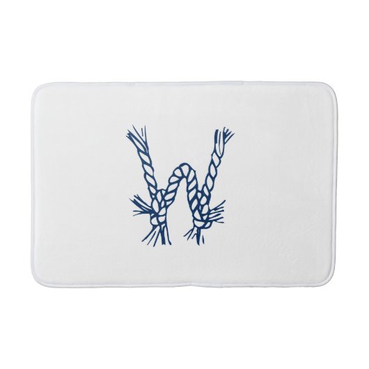 Nautische touwknopen blauw wit aangepast monogram badmat (Voorkant)