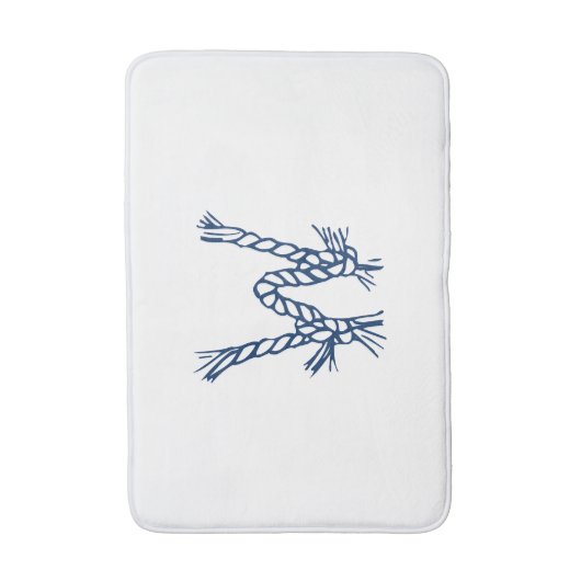 Nautische touwknopen blauw wit aangepast monogram badmat (Voorkant Verticaal)