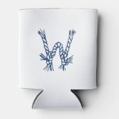 Nautische touwknopen blauw wit aangepast monogram blikjeskoeler (Voorkant)
