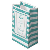 Nautische Turquoise Streep Anker Bruiloft Gift Bag Klein Cadeauzakje (Voorkant Gekanteld)
