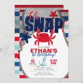 Nautische uitnodiging, Crab Invitation for Birthda Kaart (Voorkant / Achterkant)