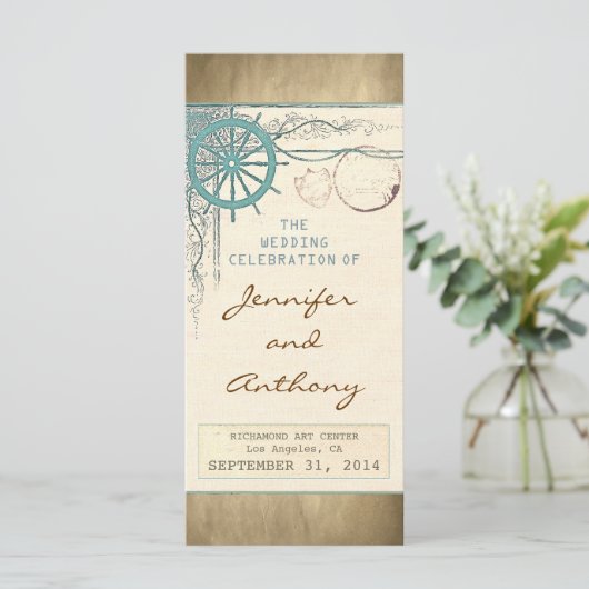 Nautische vintage huwelijksprogramma's programma (Staand voorkant)