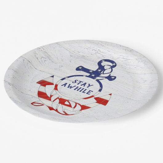 Nautische vlag Anker op witgekalkt hout Papieren Bordje (Gekanteld)