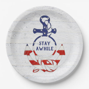 Nautische vlag Anker op witgekalkt hout Papieren Bordje