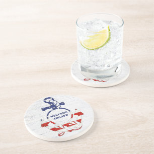 Nautische vlaganker op hout zandsteen onderzetter