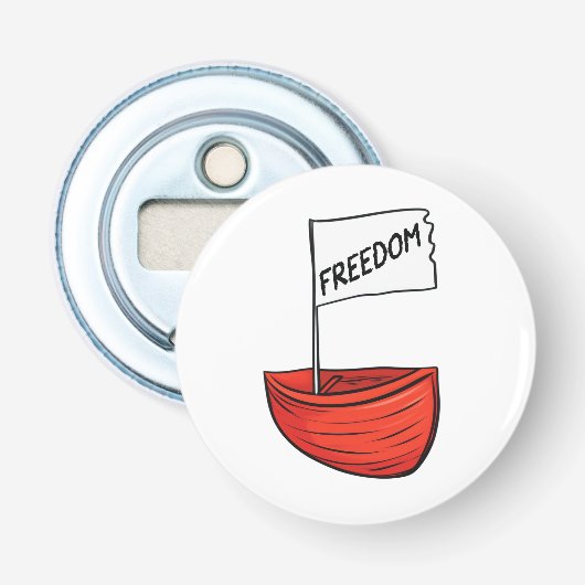Nautische Vrijheid Boot Illustratie Button Flesopener (Voorkant)
