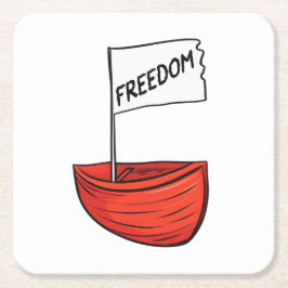 Nautische Vrijheid Boot Illustratie Vierkante Kartonnen Onderzetter