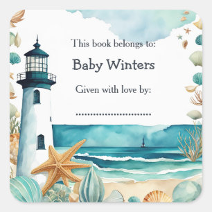 Nautische vuurtoren Baby shower Bookplate Vierkante Sticker