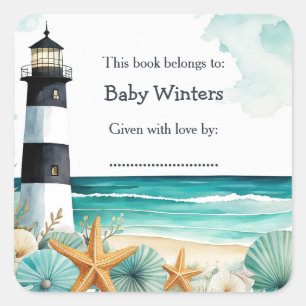 Nautische vuurtoren Baby shower Bookplate Vierkante Sticker
