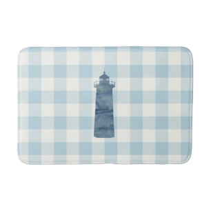 Nautische Vuurtoren Blauwe Gingham Check Kust Badmat
