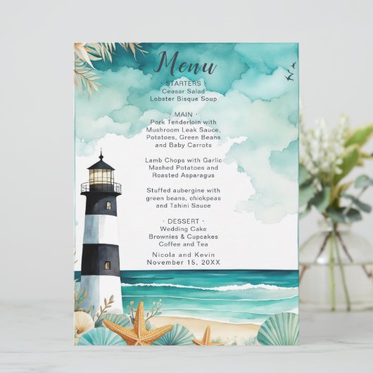 Nautische Vuurtoren Bruiloft Menu (Staand voorkant)