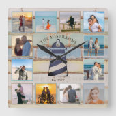 Nautische Vuurtoren  Hout 12-foto Collage Vierkante Klok (Voorkant)