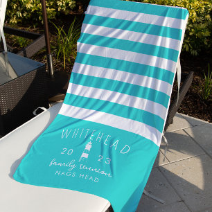 Nautische Vuurtoren Stripe Aqua Monogram Strandlaken