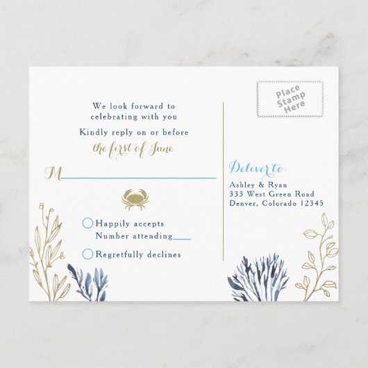 Nautische Vuurtoren Waves Bruiloft RSVP Uitnodiging Briefkaart (Achterkant)