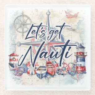 Nautische Vuurtorenboot "Let's Get Nauti" Glazen Onderzetter