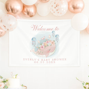 Nautische Wal Kwal Meisje Baby Shower Welkom Spandoek