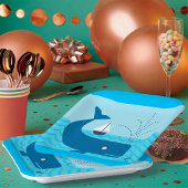 Nautische walvis en zeilboot Ocean Blue Zee Papieren Bordje